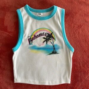 Garage White with Blue Trim Bahama’s Ribbed Crop Tank Top Size XS